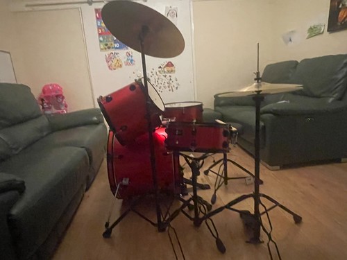 Red acoustic drum kit - red,